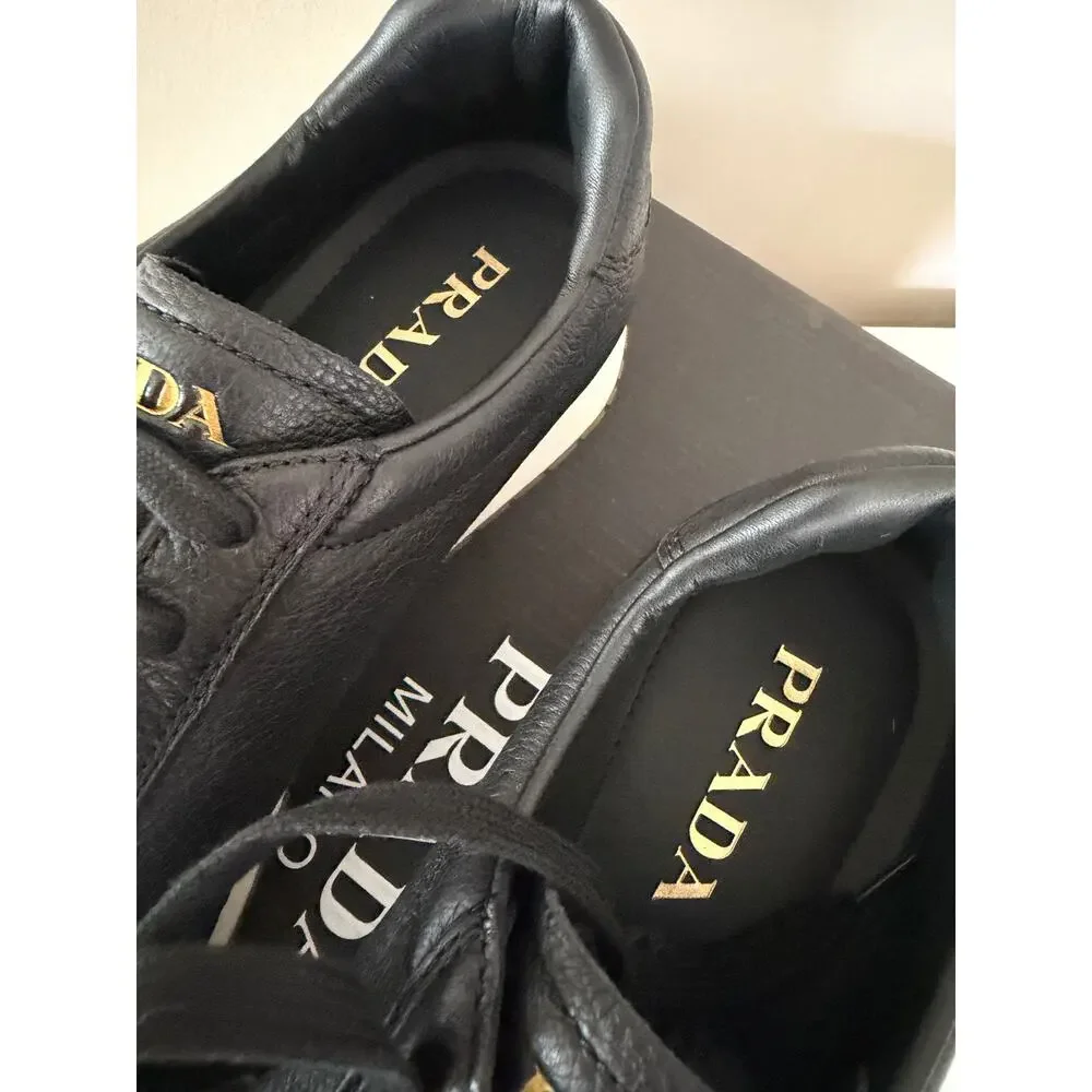 New Prada Milano Black leather Sneakers Leather Men Shoes Size 10.5 $1225 SRP